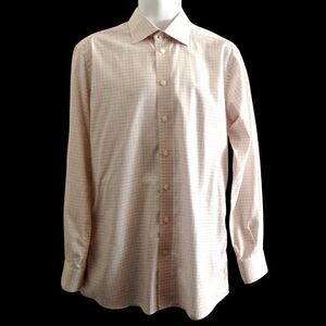 Eton of Sweden Luxury Shirt Men's 41 16 Gray Orange White Check Business Casual